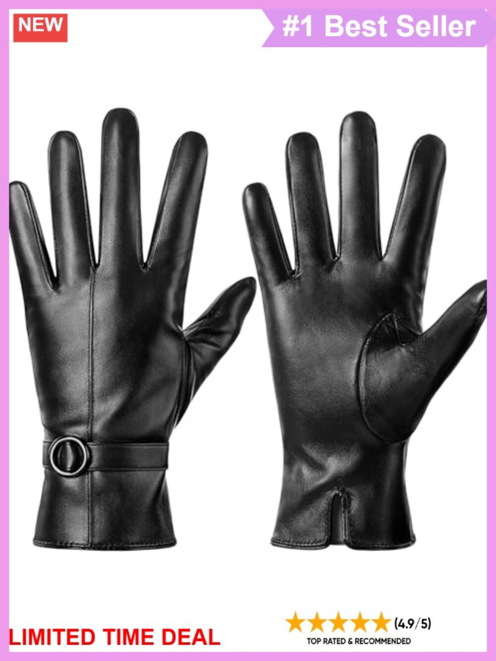 PU Leather Cashmere Lined Winter Gloves Touchscreen Warm Cold Weather